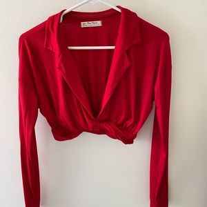 Free People: “We The Free” red long sleeve shirt